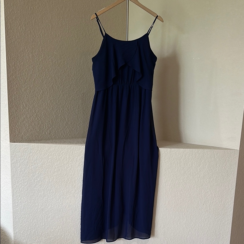 Navy Blue Ruffle Chiffon Camisole Maxi Dress - Size XL
